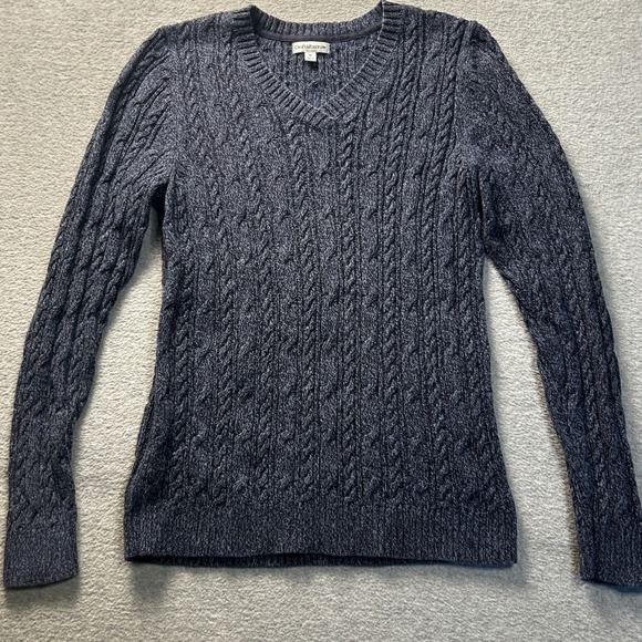 croft & barrow Other - Cable Knit Sweater Womens Medium Blue V Neck Long Sleeve Pullover Croft & Barrow